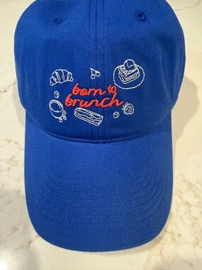 NWT Anthropologie Blue "born to brunch" Embroidered Baseball Cap